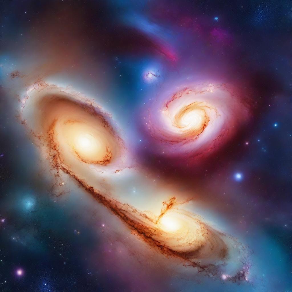 A breathtaking view of two galaxies colliding in the vast expanse of space