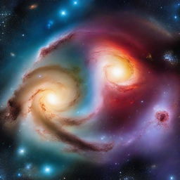 A breathtaking view of two galaxies colliding in the vast expanse of space