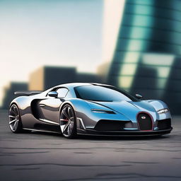 Create a full-scale image of a futuristic car that combines the sleek, aerodynamic design of a Saleen S1, the luxurious and powerful aesthetic of a Bugatti Veyron, and the aggressive, angular lines of a Lamborghini Aventador