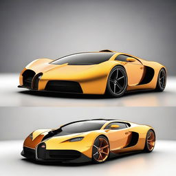 Create an image of a futuristic car that combines the sleek, aerodynamic design of a Saleen S1, the luxurious and powerful aesthetic of a Bugatti Veyron, and the aggressive, angular lines of a Lamborghini Aventador