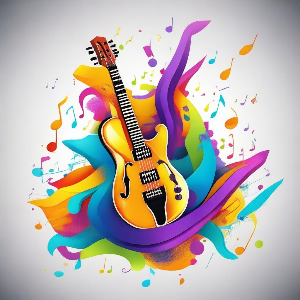 Create a vibrant and eye-catching music thumbnail that includes a mix of musical notes, instruments, and abstract shapes