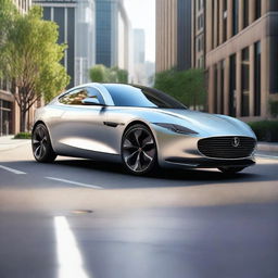 A detailed and realistic image of a modern car, showcasing its sleek design and shiny exterior