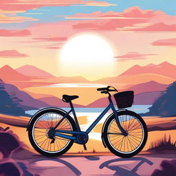 A detailed and vibrant illustration of a bike at the end of a journey