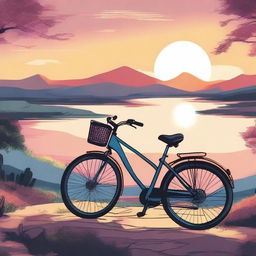 A detailed and vibrant illustration of a bike at the end of a journey