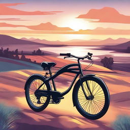 A detailed and vibrant illustration of a bike at the end of a journey