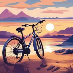 A detailed and vibrant illustration of a bike at the end of a journey