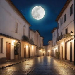 A serene and detailed image of a night scene in a quiet town