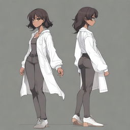 Create a detailed anime-style design of a black female character in a side view