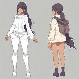 Create a detailed anime-style design of a black female character in a side view