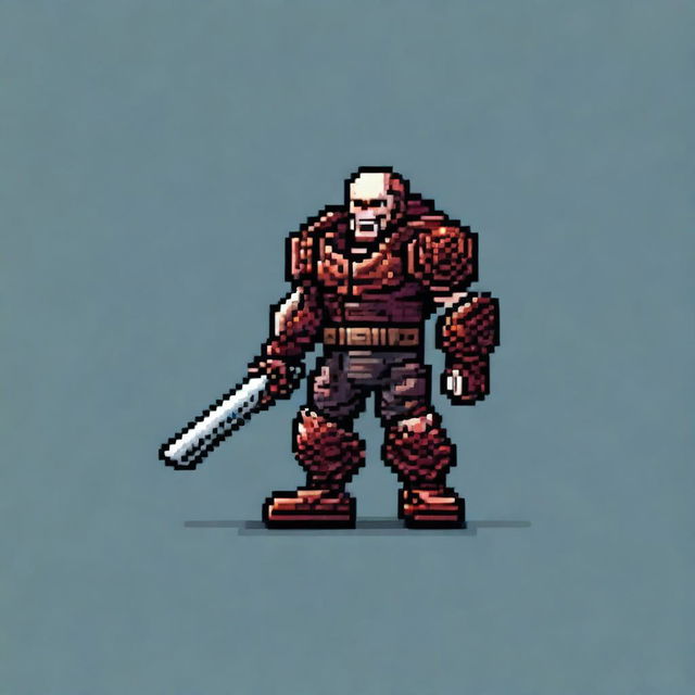 Create a 32x32 pixel art image of a warrior character designed in the style of the Gears of War game