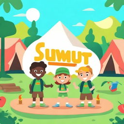 Create a colorful and engaging YouTube thumbnail for a summer camp montage video