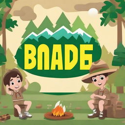 Create a vibrant and engaging YouTube thumbnail for a summer camp montage video with a boy scout theme