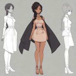 Create a detailed anime-style design of a black female character in a side view