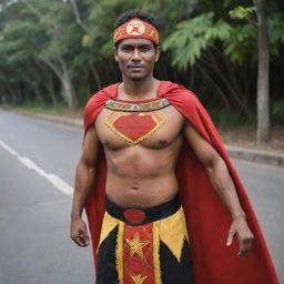 A superhero hailing from Timor-Leste, donning a distinctive costume integrating local traditions and cultural motifs, with superpowers tied to the folklore of Timor-Leste