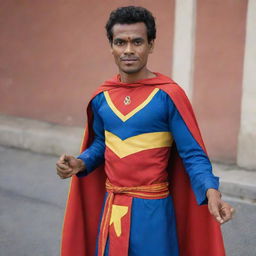 A superhero hailing from Timor-Leste, donning a distinctive costume integrating local traditions and cultural motifs, with superpowers tied to the folklore of Timor-Leste