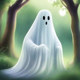 A heartwarming scene featuring a friendly ghost in a serene environment