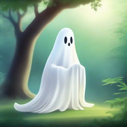 A heartwarming scene featuring a friendly ghost in a serene environment