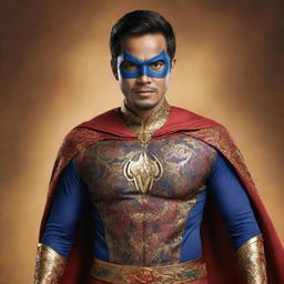 A superhero originating from Malaysia, adorned in a costume blending traditional Malay attire and motifs, possessing unique powers derived from Malaysian legends and mythology