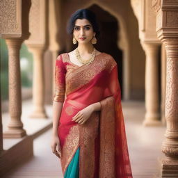 A beautiful woman wearing a traditional saree, standing gracefully