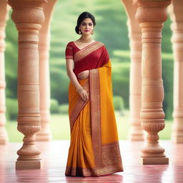 A beautiful woman wearing a traditional saree, standing gracefully