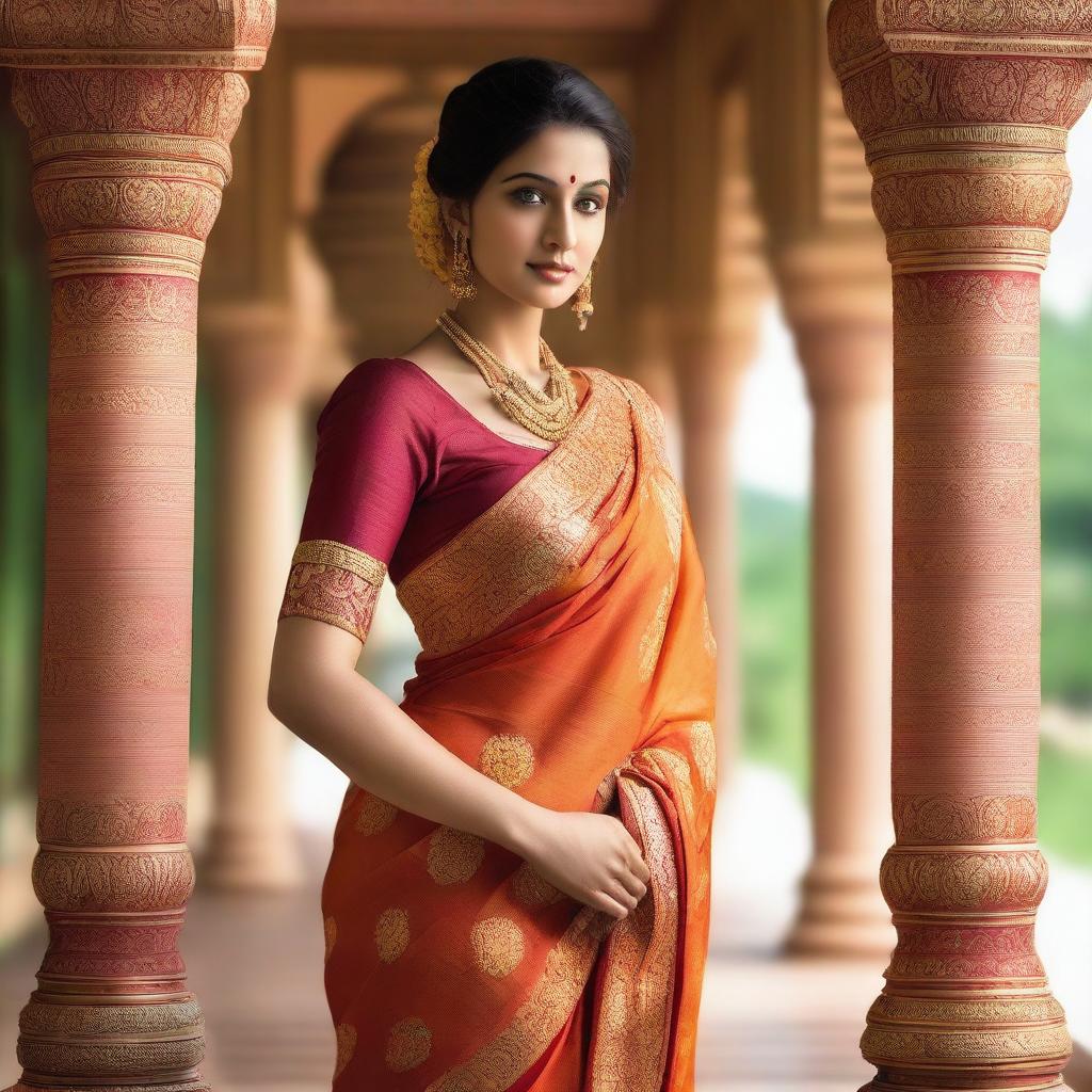 A beautiful woman wearing a traditional saree, standing gracefully