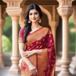 A woman wearing a traditional saree, standing gracefully