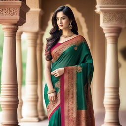 A woman wearing a traditional saree, standing gracefully