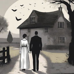 Illustrate a nicely dressed couple who live in the countryside