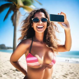 A person taking a selfie while wearing a bikini