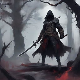 A dynamic illustration of a blood hunter from Bloodborne in a Dungeons & Dragons setting