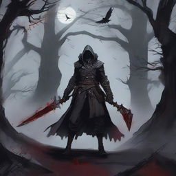 A dynamic illustration of a blood hunter from Bloodborne in a Dungeons & Dragons setting