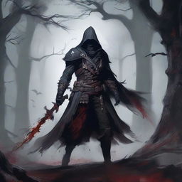 A dynamic illustration of a blood hunter from Bloodborne in a Dungeons & Dragons setting