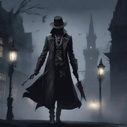 A detailed illustration of a hunter from Bloodborne