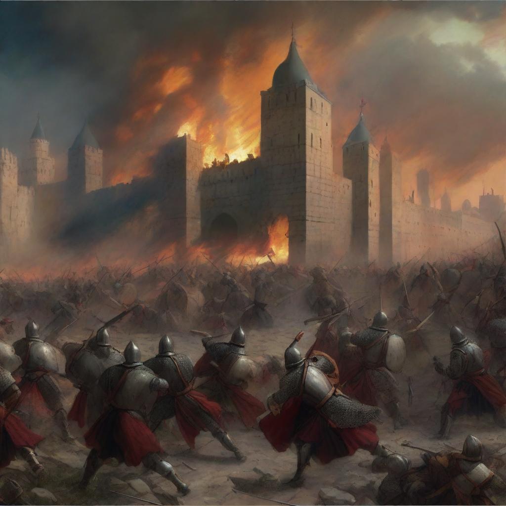 A dramatic scene depicting the Battle for Constantinople