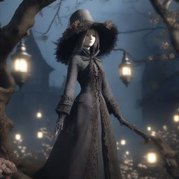 The Doll from Bloodborne standing gracefully in the Hunter's Dream