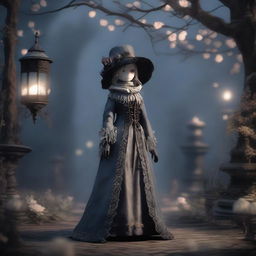 The Doll from Bloodborne standing gracefully in the Hunter's Dream