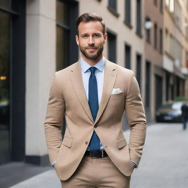 A 32-year-old professional man with a slim, athletic build. He is dressed in stylish, yet comfortable clothing that reflects his keen eye for fashion.