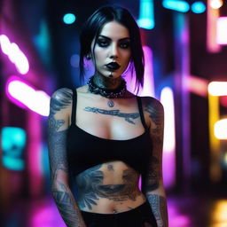 A gothic woman with minimal clothing, showcasing a dark, edgy style