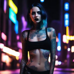 A gothic woman with minimal clothing, showcasing a dark, edgy style