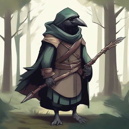 A detailed fantasy illustration of a Kenku ranger