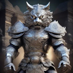 A fierce Rakshasa warrior clad in gleaming silver armor