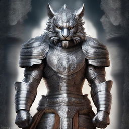 A fierce Rakshasa warrior clad in gleaming silver armor