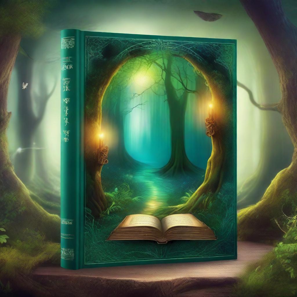 Create a captivating book cover featuring an enchanted forest with a mysterious glowing portal