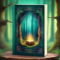 Create a captivating book cover featuring an enchanted forest with a mysterious glowing portal