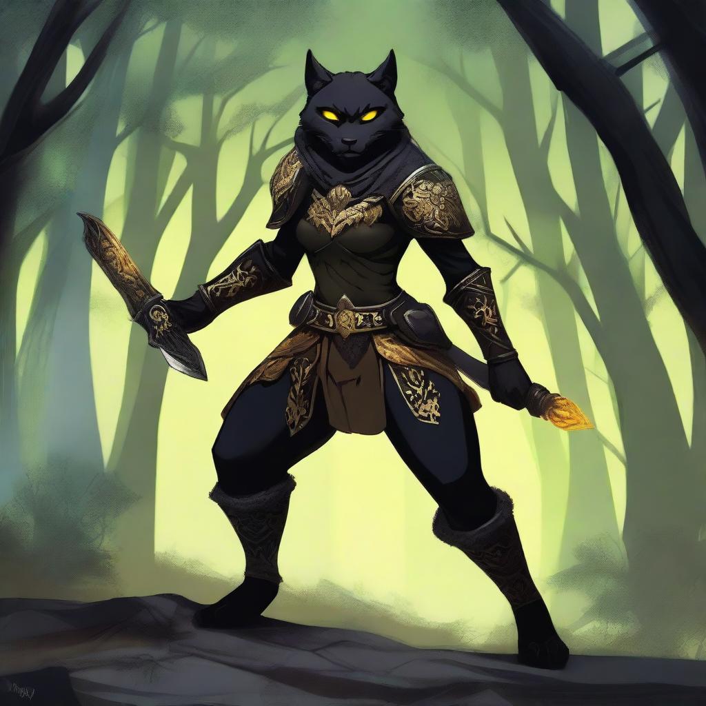 A fierce and stealthy female rogue Rakshasa with panther-like features