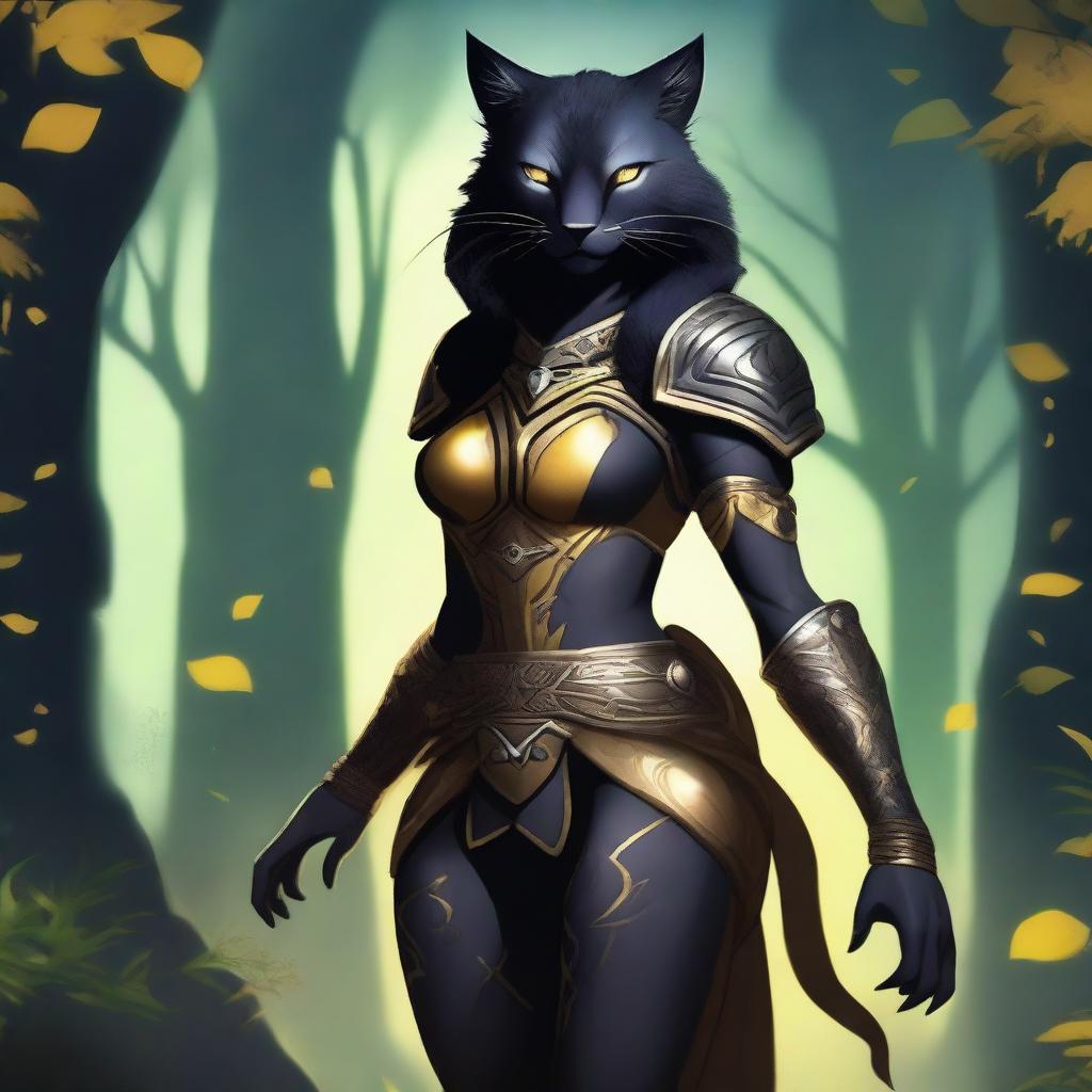 A fierce and stealthy female rogue Rakshasa with panther-like features