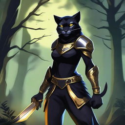 A fierce and stealthy female rogue Rakshasa with panther-like features