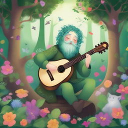 A whimsical scene featuring a bard who is a living hedge