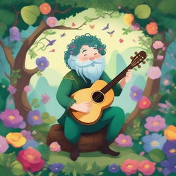 A whimsical scene featuring a bard who is a living hedge