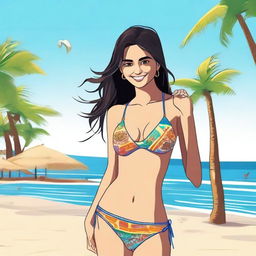 A Pakistani girl wearing a bikini, depicted in a tasteful and respectful manner